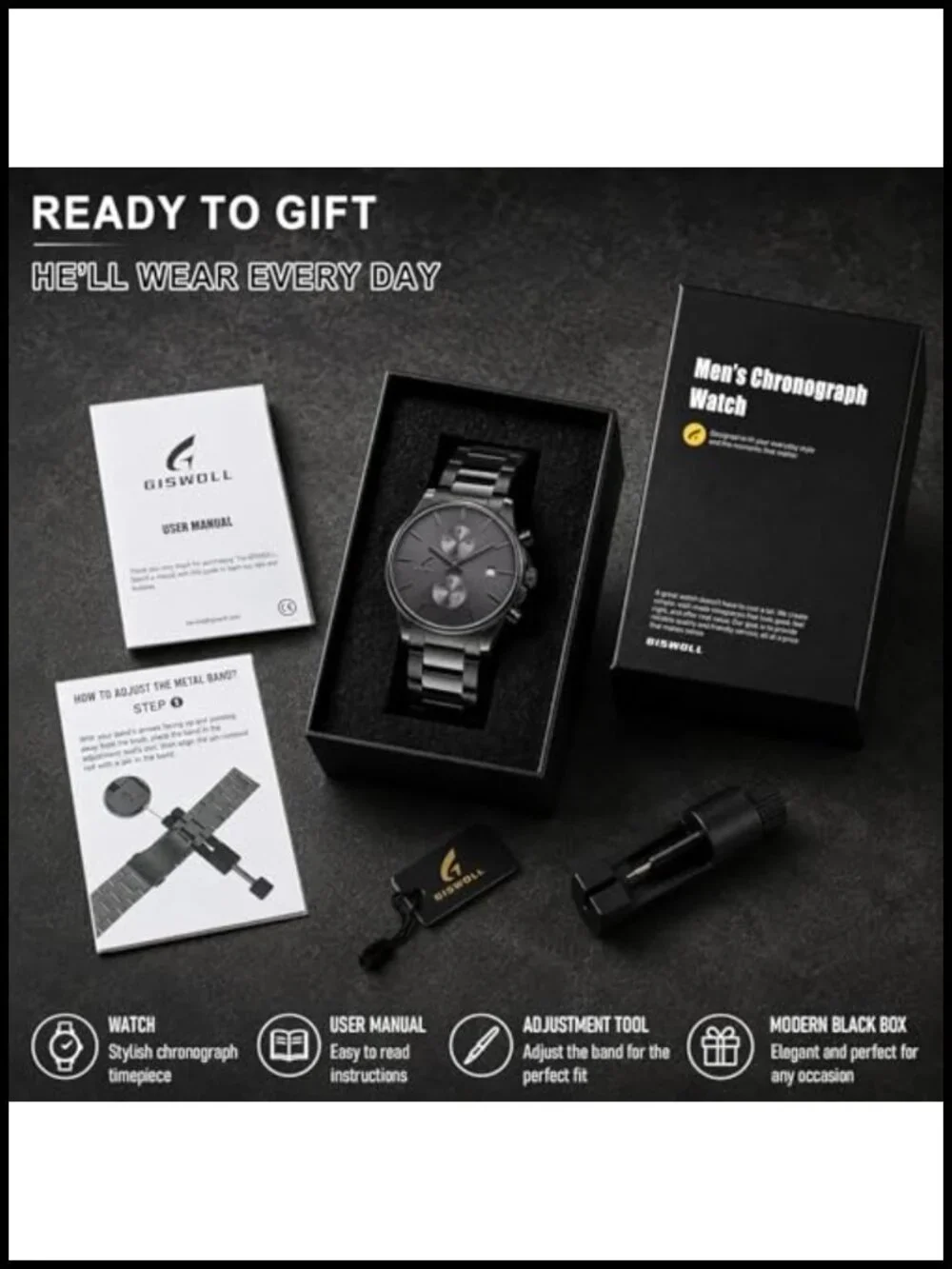 Men's Stainless Steel Chronograph Watch with Date, Japanese Quartz, 3ATM
